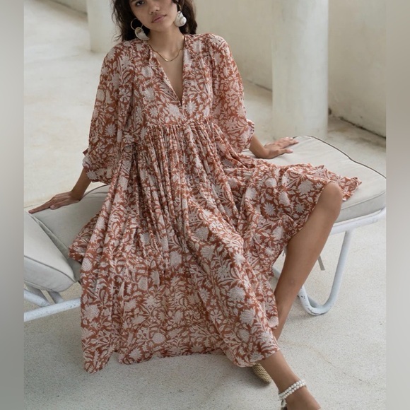 Daughters of India Dresses & Skirts - NWT Daughters of India Kyra Cotton Midi Dress Caramel Size Small